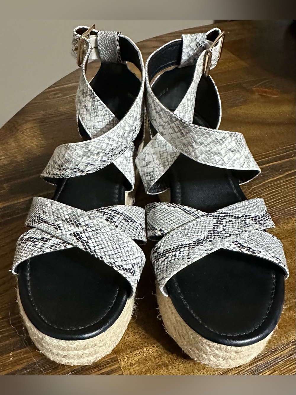 Braided Espadrille Platform Sandal in White Snake Print - Picture 2 of 7